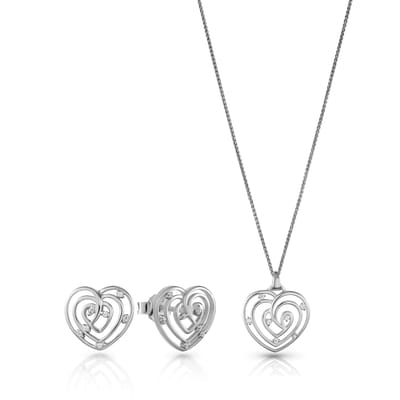 Orphelia 'Euphoria' Dames 925 Sterling Zilveren Set: Ketting-Hanger + Oorbellen - Zilver SET-7522