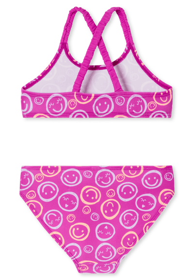Bustier-bikini van gebreide stof, UV-bescherming 40+, smileys, fuchsia - aquablauw 92