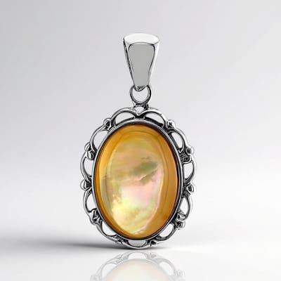 Cavill - Zilveren Hanger - 925 Sterling Zilver - Ovale Chinese Parelmoer 14x10 mm - Filigraan Elegant Design - Tijdloze Dames Sieraden