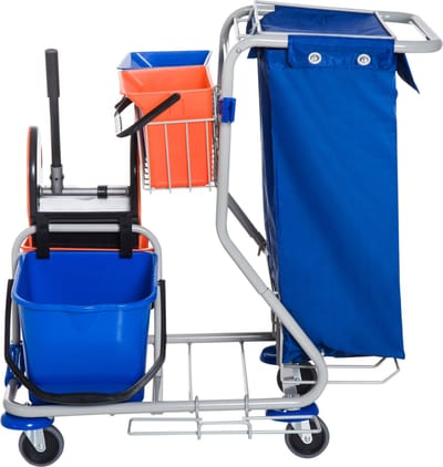 HOMCOM Schoonmaakwagen schoonmaaktrolley met wielen 4 verrijdbare emmers, dweilwagen, blauwe systeemwagen 720-007
