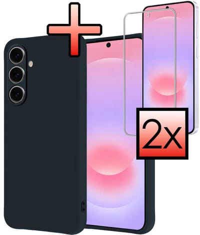 Hoesje - Met 2x Screenprotector - Geschikt voor Samsung Galaxy A37 - Sterk & Shockproof - Back Cover - Siliconen Case - Telefoon Hoes - Donkerblauw