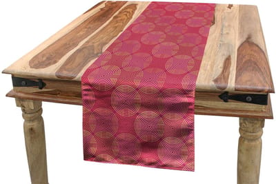 ABAKUHAUS – Ronde tafelloper Boho moiré-cirkel – 40×300 cm – roze