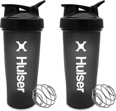 Hulser Shakebeker 2-pack - 600 ml - Zwart - Met shakerbal - BPA Vrij - Shaker voor proteine - Bidon met mixer bal voor eiwitshake - Sport drinkfles met mixer bal voor eiwitpoeder - Fitness sporten waterfles