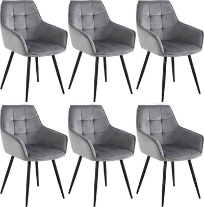 Colenis® - Oriana Eetkamerstoel - Set Van 6 - Grijs - Fluweel - Velvet - Industrieel