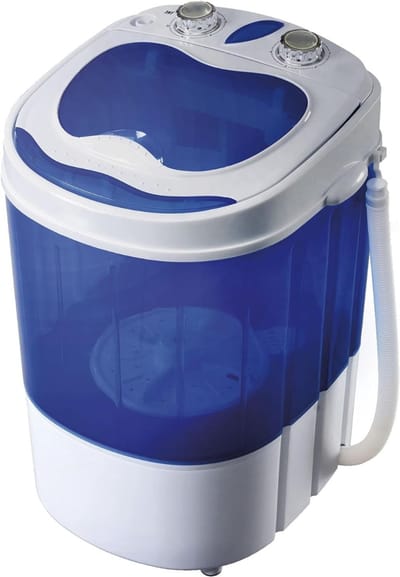 RONN® Camping Wasmachine - Mini Wasmachine - Wasmachines - Capaciteit van Kleding 3 kg - Laag Water- en Energieverbruik - Wit/Blauw - 36cm x 37cm x 53cm