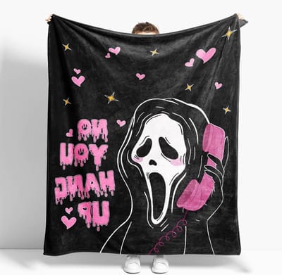 Scary Face Dekentje - Zwarte Flanellen Throw van 50 x 60 Inch - Perfect voor Halloween, Horror Fans en Woondecoratie
