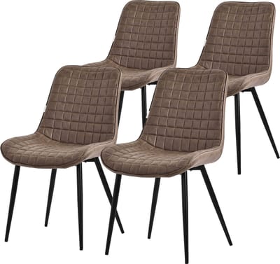 Set van 4 eetkamerstoelen, bruin, met kunstleren bekleding en stalen poten; keukenstoel met rugleuning ML-Design