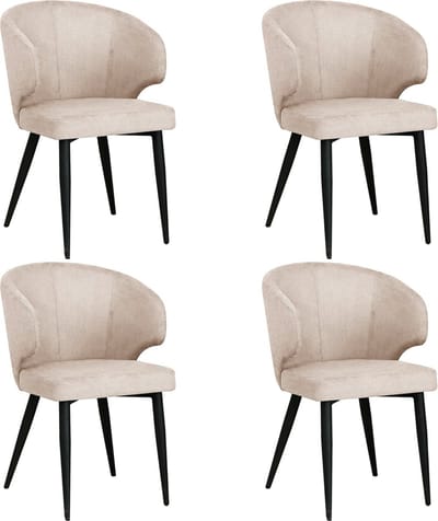 Colenis Sara Eetkamerstoelen Set van 4 – Beige Linnen – Zwarte Poten