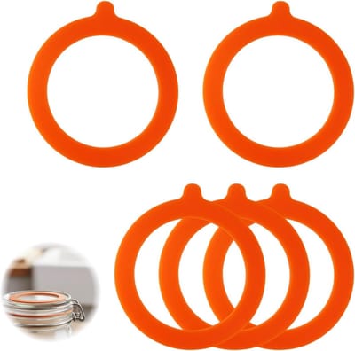Set van 5 Siliconen Vervangringen 95 x 73 mm voor Inmaakpotten en Drinkflessen, Duurzame en Flexibele Sealing Ringen in Oranje