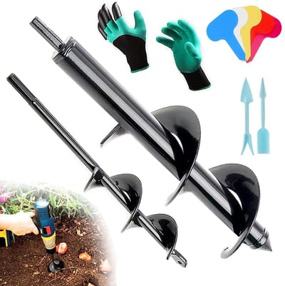 Twee Tuinboor Boren voor Planten, 12x3" en 9x1.6" Handboor Digger voor 3/8'' Hex Aandrijving, Ideaal voor Tuinieren en Aanplanten