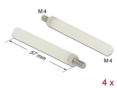 Delock Standoff M4 x M4, hexagon, inside / outside, 57 mm natural 4 pcs