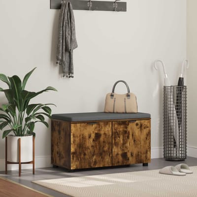 vidaXL - Hallenbank - met - kussen - met - plank - Gerookte - Eik - 80 - x - 38 - x - 46 - cm