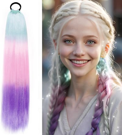 Kleurige Ombre Ponytail Extensions van 66 cm met Haarstrik voor Feestjes en Festivals
