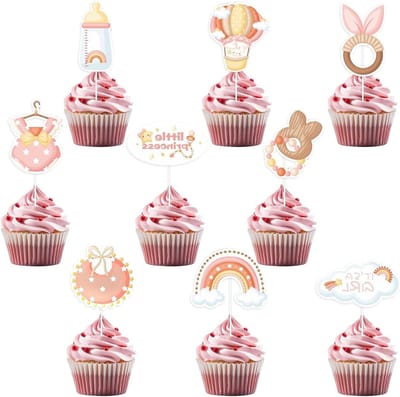 18-delige Baby Shower Taartdecoraties | Roze Teat Rainbow Rok Cupcake Decoraties voor Meisjes Verjaardag
