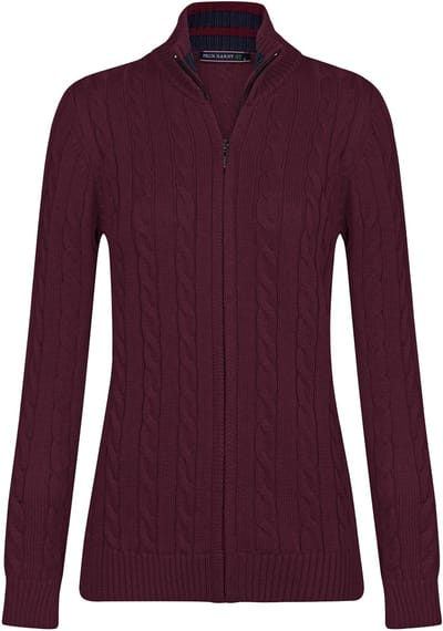 Felix Hardy Kabelgebreid Vest - Cardigan - 100% Katoen Dames Bordeaux - M
