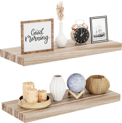 Nolad® Wandplank 2-Delig - Wandrek - Boekenplank - Industrieel - Zwevend - 60 x 23.6 x 3.5cm - Inc bevestigingmaterialen - Hout