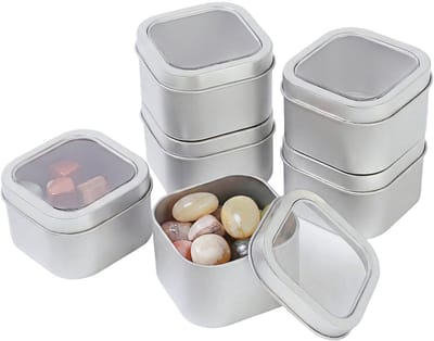 Dailygoods- Opbergdozen Set van 6 - Metalen Blikken met Deksel - Transparant Venster - Capaciteit 240 mL - Organisatie voor Kleine Onderdelen - Stabiele Structuur - Opbergblik