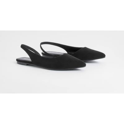 boohoo Dames Slingback Nep Suede Puntige Flats | Zwart | Maat: 36