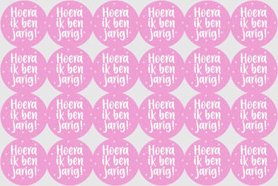 Sluitstickers Hoera ik ben jarig roze