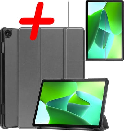 Hoesje Geschikt voor Lenovo Tab M10 (3e / 3rd generatie) - Met Screenprotector - Trifold Bookcase - Hard Cover - Hardcover Book Case - Tablet Hoes - Grijs
