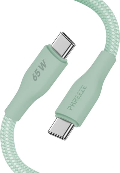 Groene usb C kabel - 65w fast charge - Usb C naar usb C - Nylon gevlochten - Usb C oplaadkabel - Phreeze
