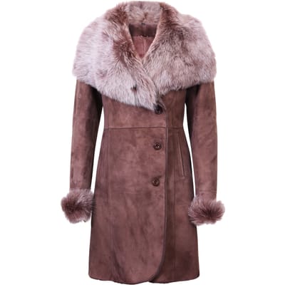Dames suède merino shearling jas met Toscana kraag-Hanoi