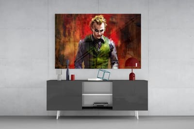 Glasschilderij - Joker - Moderne Wanddecoratie - Woonkamer - Slaapkamer - 90x60 cm