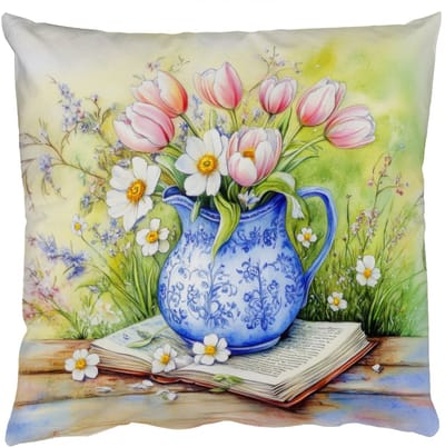 Sierkussens - Kussentjes Woonkamer - 50x50 cm - Vaas - Delftsblauw - Madeliefjes