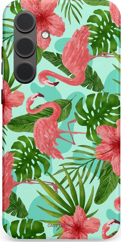 Casetastic hoesje geschikt voor Samsung Galaxy S24 Plus - Dubbellaagse bescherming - Flamingo jungle - Fashion Case - Mintgroen Koraal