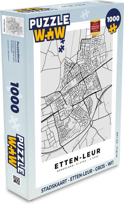 Puzzel Stadskaart - Etten-Leur - Grijs - Wit - Legpuzzel - Puzzel 1000 stukjes volwassenen - Plattegrond