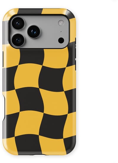 Checkered Warp Hoesje geschikt voor iPhone 17 Pro | Geschikt Voor Mag | Uniek Design Hoesje | Beschermhoes geschikt voor iPhone 17 Pro Yellow Rush