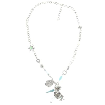 Behave Lange ketting zilver kleur met blauwe hangers 78 cm