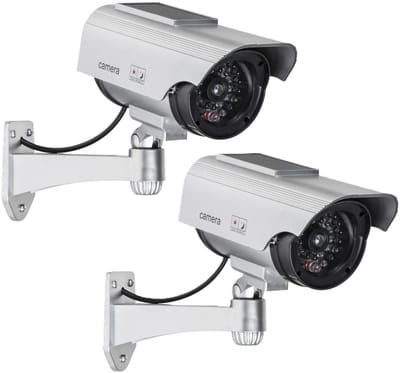 HI Dummy camera - 2x - met solar - realistisch design - IP44 - inclusief bevestiging - 7,5 x 22 cm