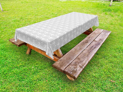 ABAKUHAUS Abstract Buitentafelkleed, Een Aziatisch geïnspireerd patroon, Decoratief wasbaar picknicktafelkleed, 145 x 305 cm, Licht Paarsblauw Wit