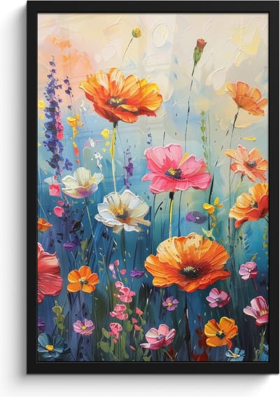 Poster in lijst - Fotolijst 40x60 cm - Posters - Bloemen - Natuur - Waterverf - Kunst - Posterlijst zwart - Decoratie - Wanddecoratie woonkamer - Muurdecoratie slaapkamer