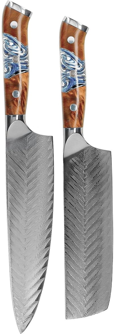 Shinrai Knives - Eclipse 2-delige Damascus Messenset - Koksmes + Nakiri
