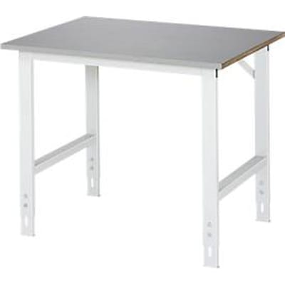 Rau werktafel Tom, handmatig in hoogte verstelbaar, 25 mm MDF blad met roestvrij stalen bekleding, tot 500 kg, B 1000 x D 800 x H 760-1080 mm, zilver/lichtgrijs