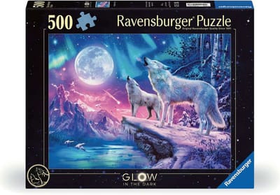 Ravensburger puzzel Star Line - Wolf im Nordlicht - 500 stukjes glow in the dark.