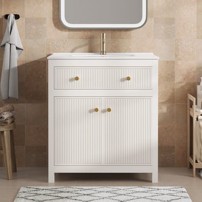 DESMIU Halmeubel - Badkameronderkast Met Keramische Wastafel En Soft Close Lade - Vrijstaand Voor Badkamer - MDF - 81x46,5x86,5 Cm - Wit