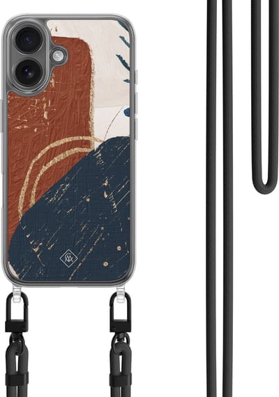 Casimoda® hoesje met koord - Geschikt voor iPhone 16 - Abstract Terracotta - Afneembaar koord - TPU/polycarbonaat - Multi