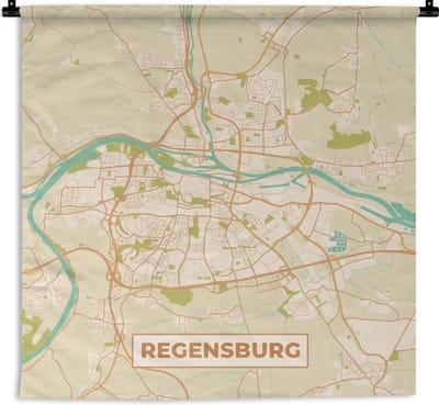 Wandkleed - Wanddoek - Plattegrond - Kaart - Regensburg - Stadskaart - Vintage - 180x180 cm - Wandtapijt