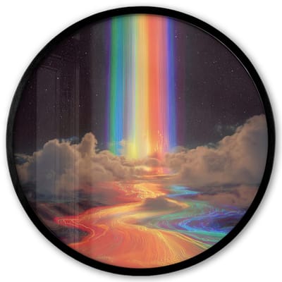 Poster in lijst Rond - Fotolijst 40x40 cm - Posters - Regenboog - Verticaal - Sterrenhemel - Wolken - Ronde posterlijst zwart - Decoratie - Wanddecoratie woonkamer - Muurdecoratie slaapkamer