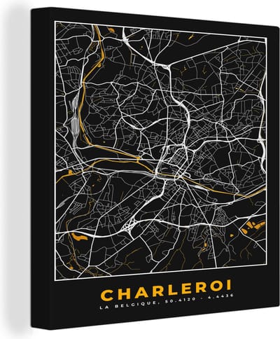 Canvas Schilderij Charleroi - Stadskaart - Plattegrond - Goud - Kaart - 20x20 cm - Wanddecoratie