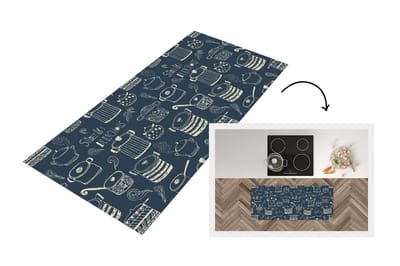 Keukenloper - Loper keuken - Patroon - Pannen - Koken - 120x50 cm - Keukenloper vinyl