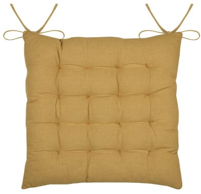 Stof Textile stoelkussen Coline - okergeel - 38 x 38 x 4 cm - touwtjes sluiting - zitkussens - binnen/buiten