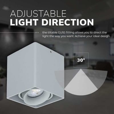 HOFTRONIC Vierkante LED Opbouwspot Esto - Kantelbaar - Dimbaar - 6500K daglicht wit - 4 Watt 345 Lumen- GU10 - Plafondspot - Voor binnen - Vervangbare