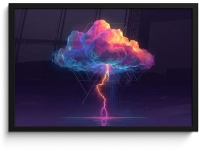 Poster in lijst - Fotolijst 60x40 cm - Posters - Donderwolk - Bliksemschicht - Licht - Blauw - Posterlijst zwart - Decoratie - Wanddecoratie woonkamer - Muurdecoratie slaapkamer