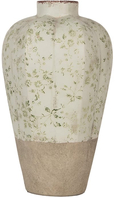 Clayre & Eef Vaas Ø 24x38 cm Beige Groen Keramiek Bloemen