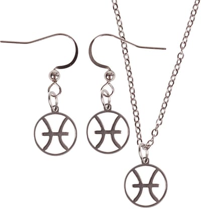 Set - Kinderketting 45cm - Oorbellen Zilverkleurig - hanger sterrenbeeld Vissen