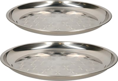 B-Home serveerschalen set - 2x stuks - rond - zilver - rvs - dia 40 en 50 cm - voedsel serveren